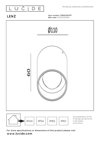 Lucide LENZ - Ceiling spotlight Indoor/Outdoor - Ø 11 cm - LED - 1x8W 2700K - IP54 - Rust Brown